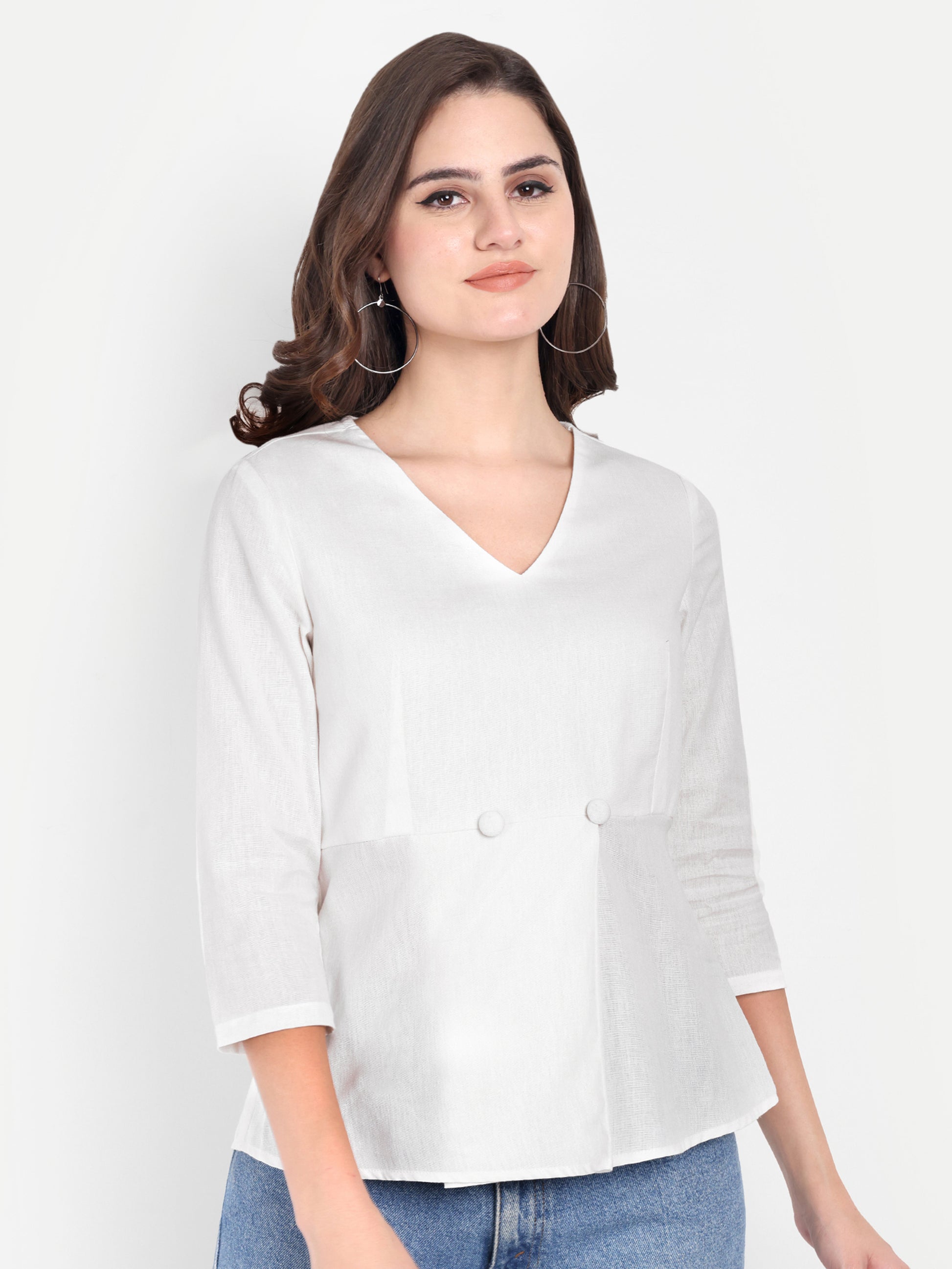 White V-Neck Cotton Top