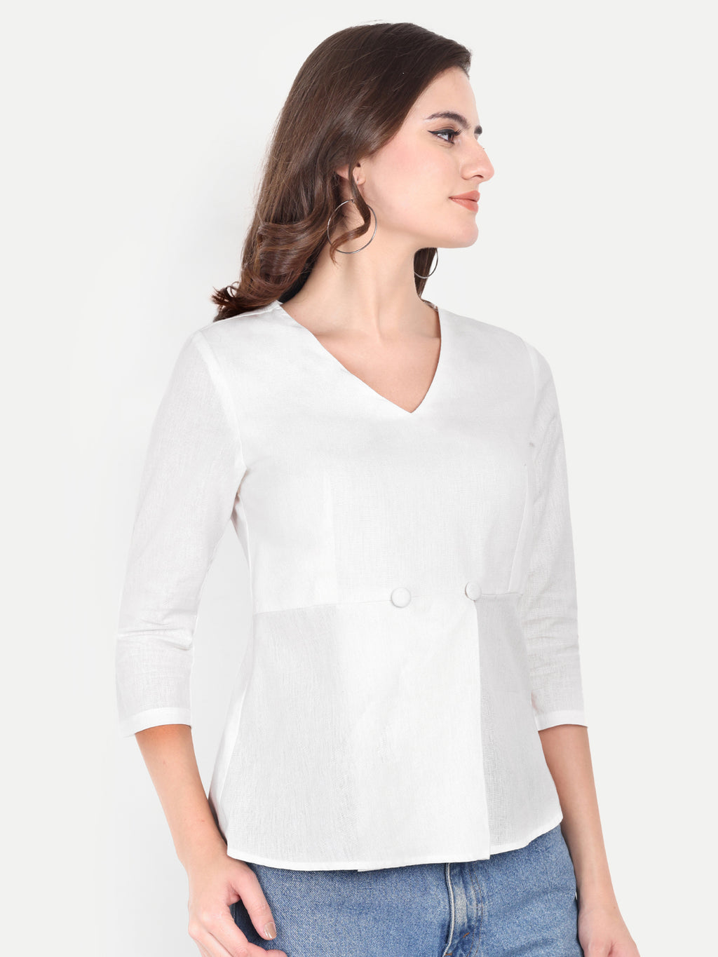 White V-Neck Cotton Top