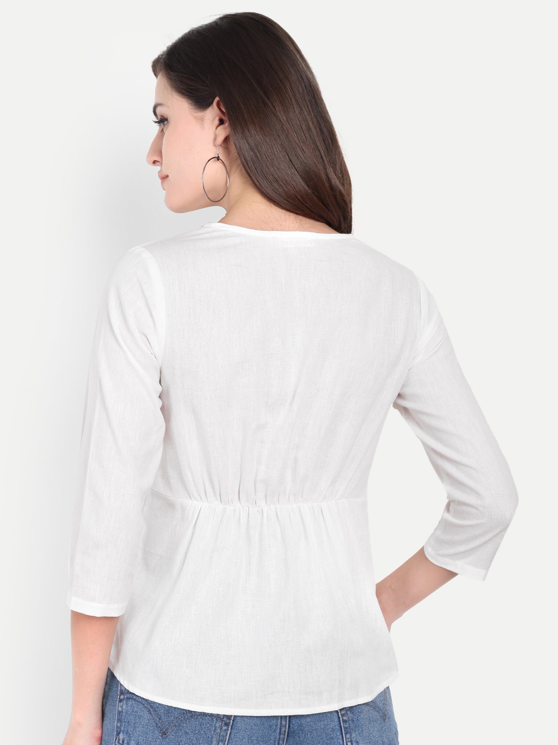 White V-Neck Cotton Top