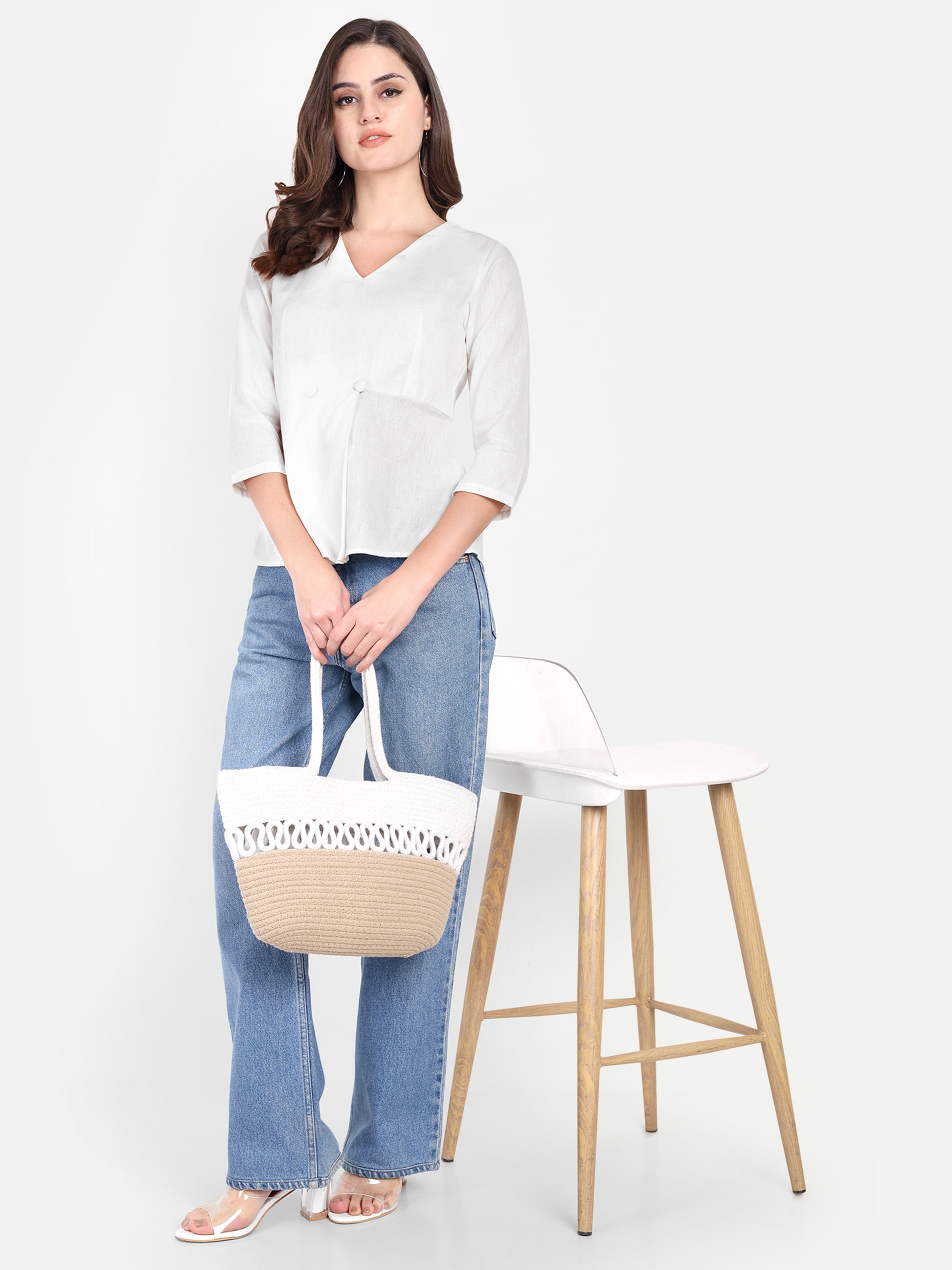 White V-Neck Cotton Top