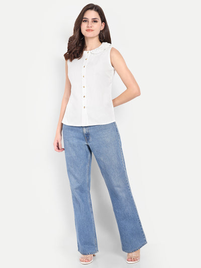 White Cotton Round-Neck Top