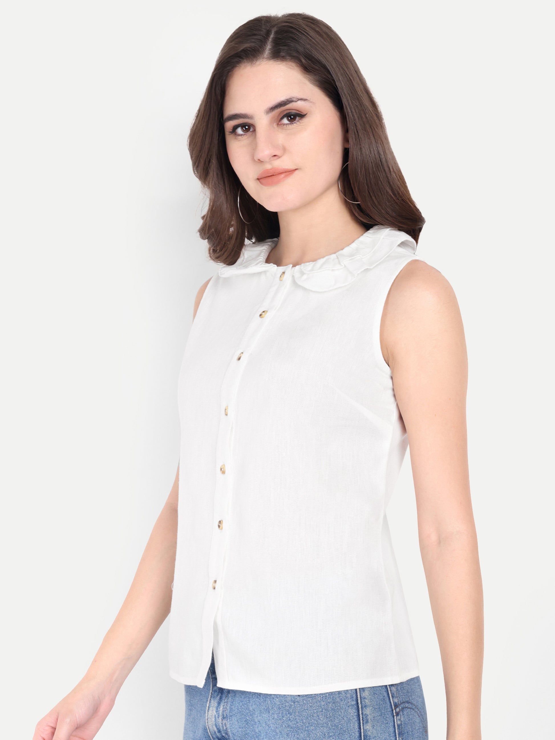 White Cotton Round-Neck Top