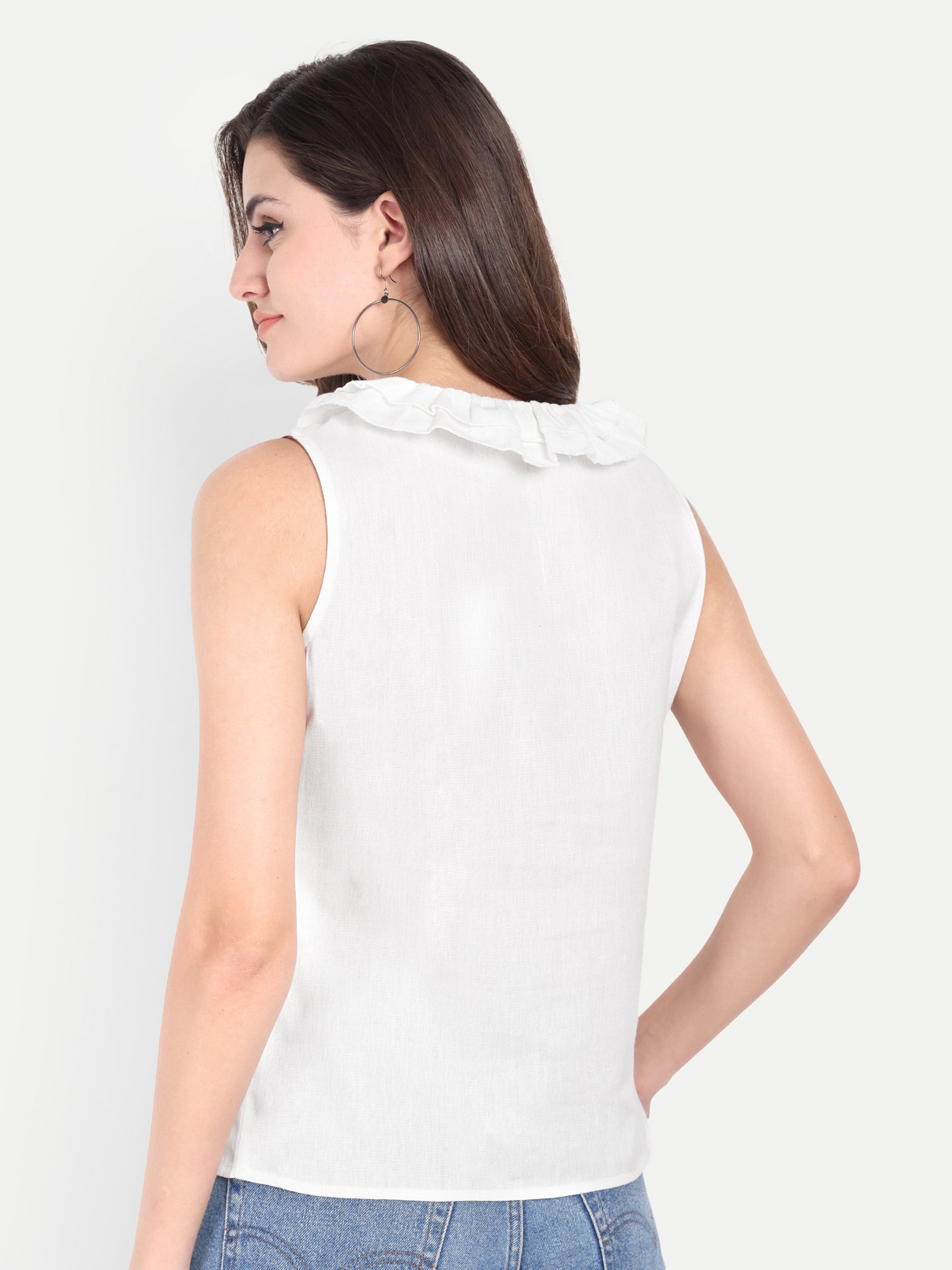 White Cotton Round-Neck Top