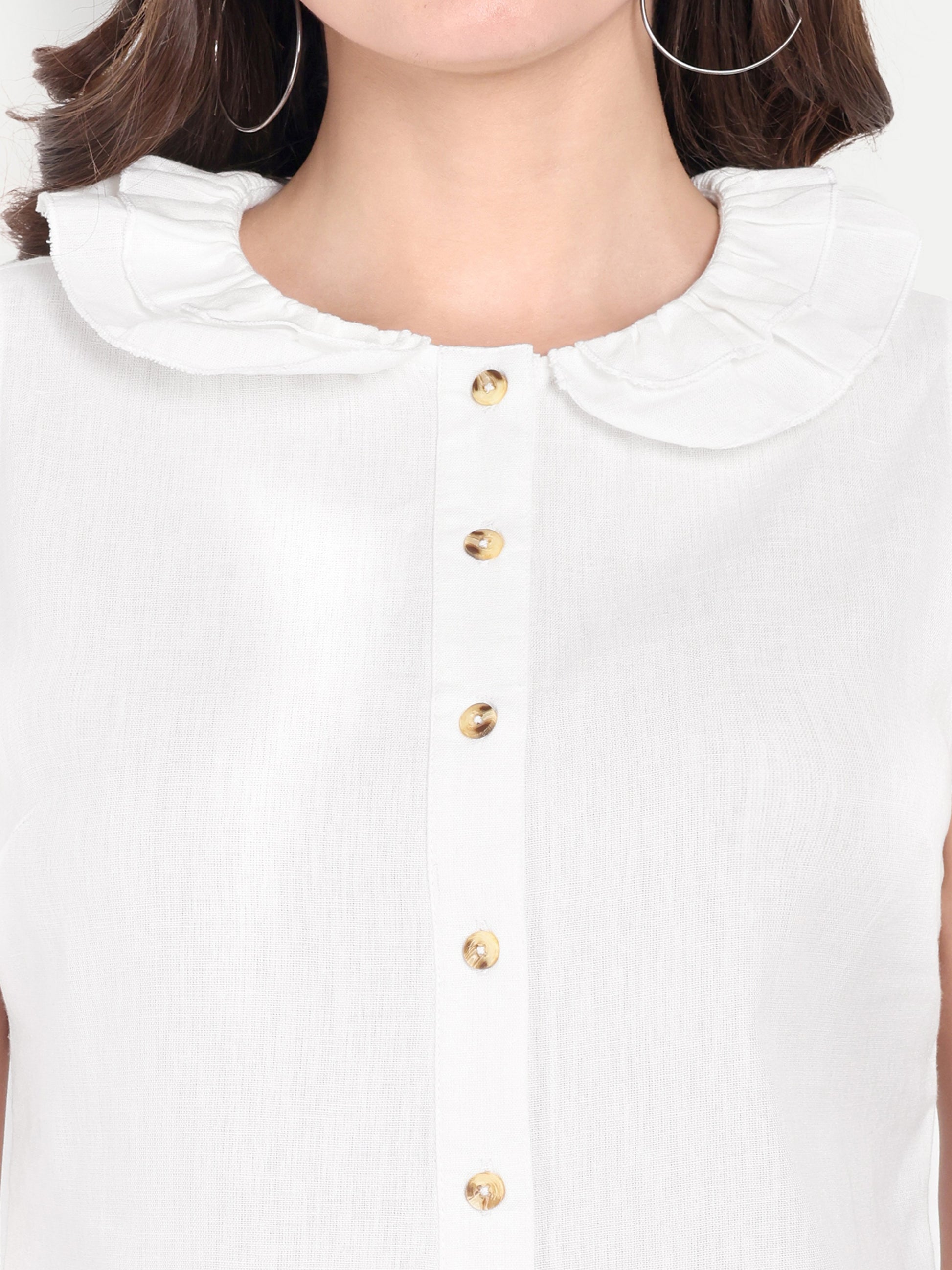 White Cotton Round-Neck Top