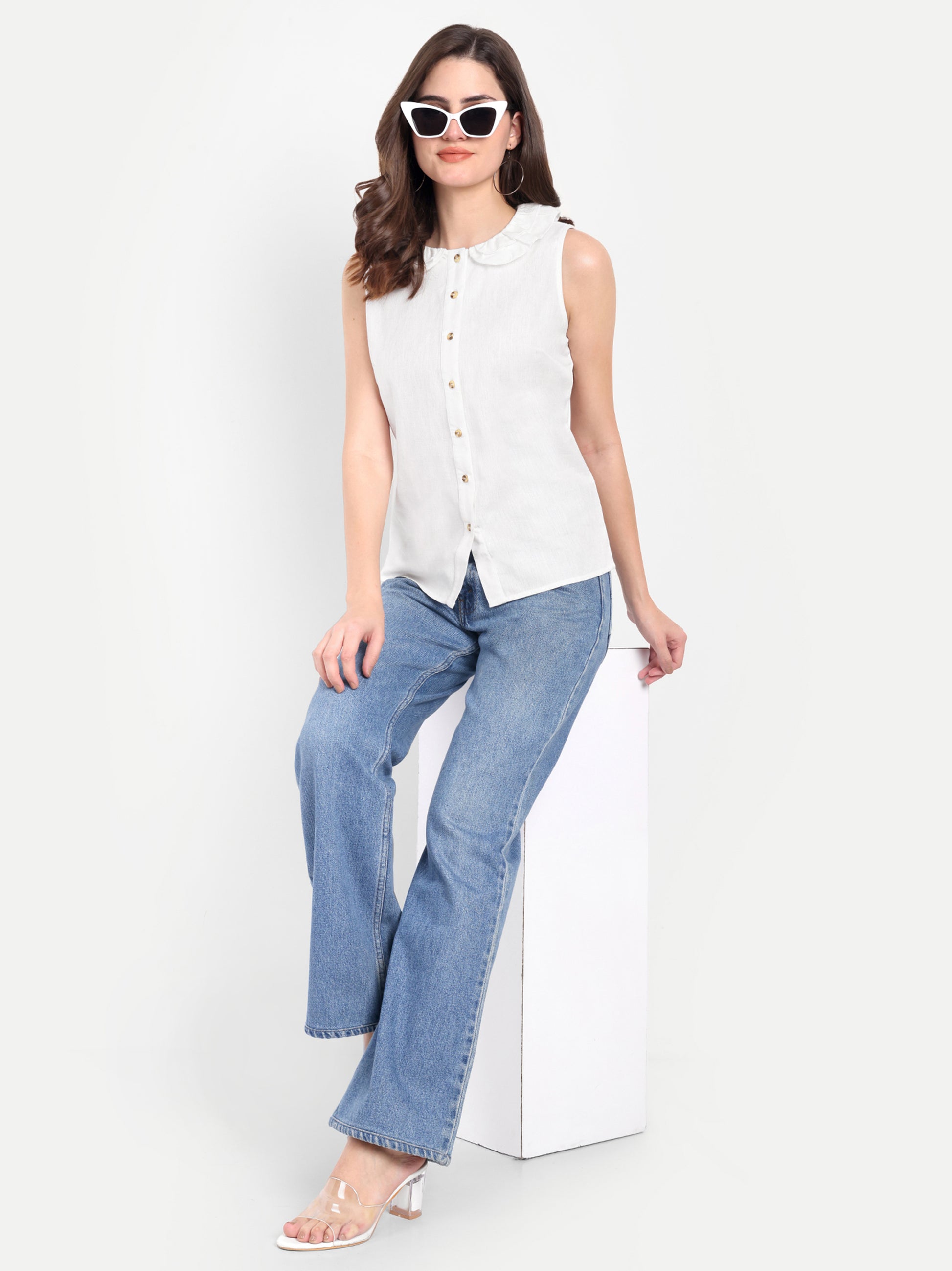 White Cotton Round-Neck Top